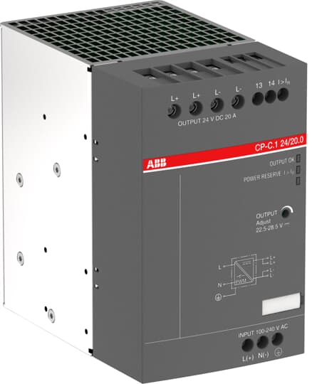 ABB Electrification Switching Power Supply; CP-C.1 24/20.0-C; 24VDC OUT; 480W; 85-264VAC / 90-300VDC IN; Single-Phase; DIN Rail Mount